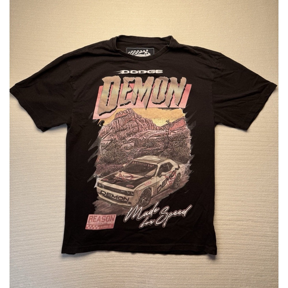 Dodge x Reason Demon Made for Speed Graphic Logo Crew Neck T-Shirt Black L